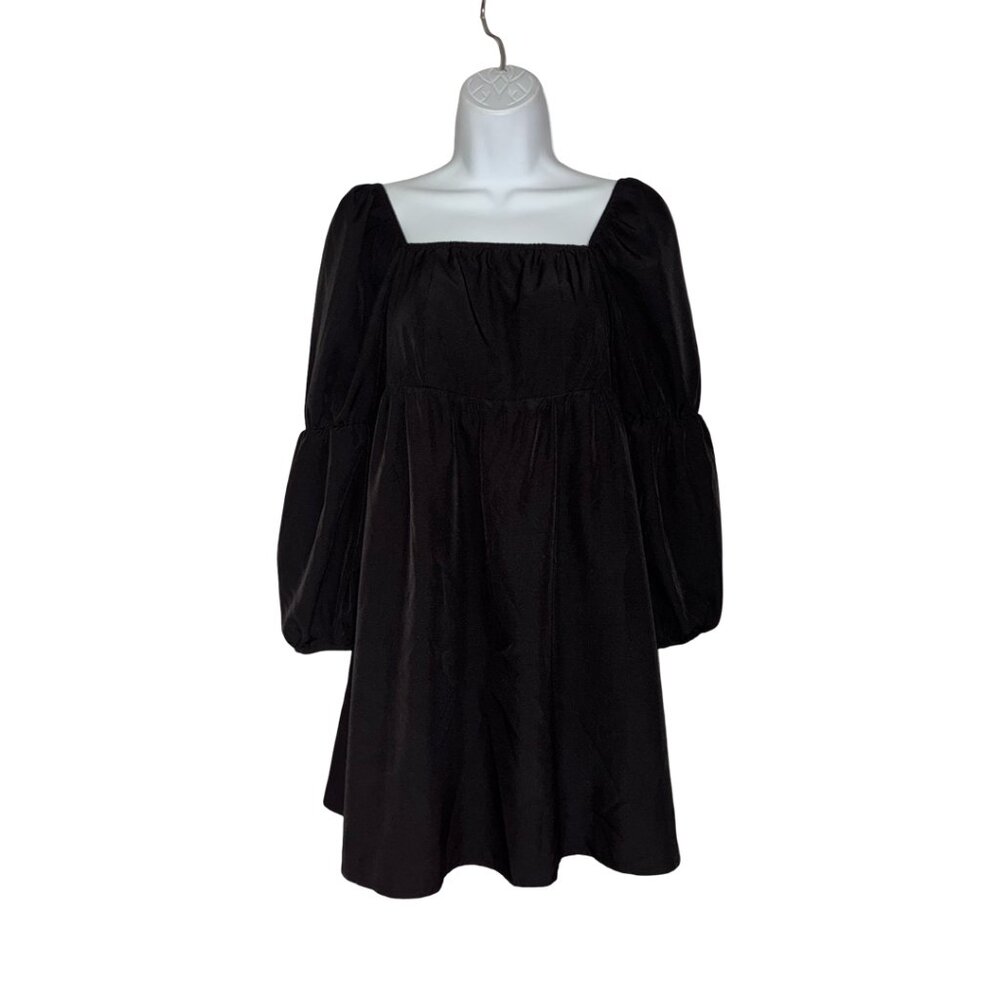 Sz.S*Exlura*Black 3/4 Sleeve Square Neckline Smocked Mini Dress